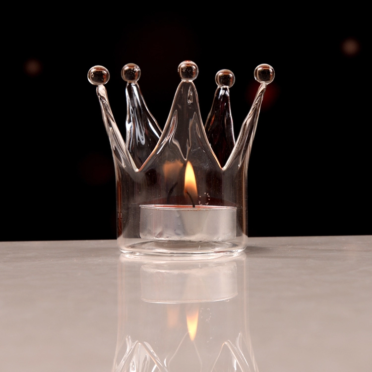 OEM / ODM New Fashion cheap Creative Crown Crystal glass Candle Holder for Home Decoration